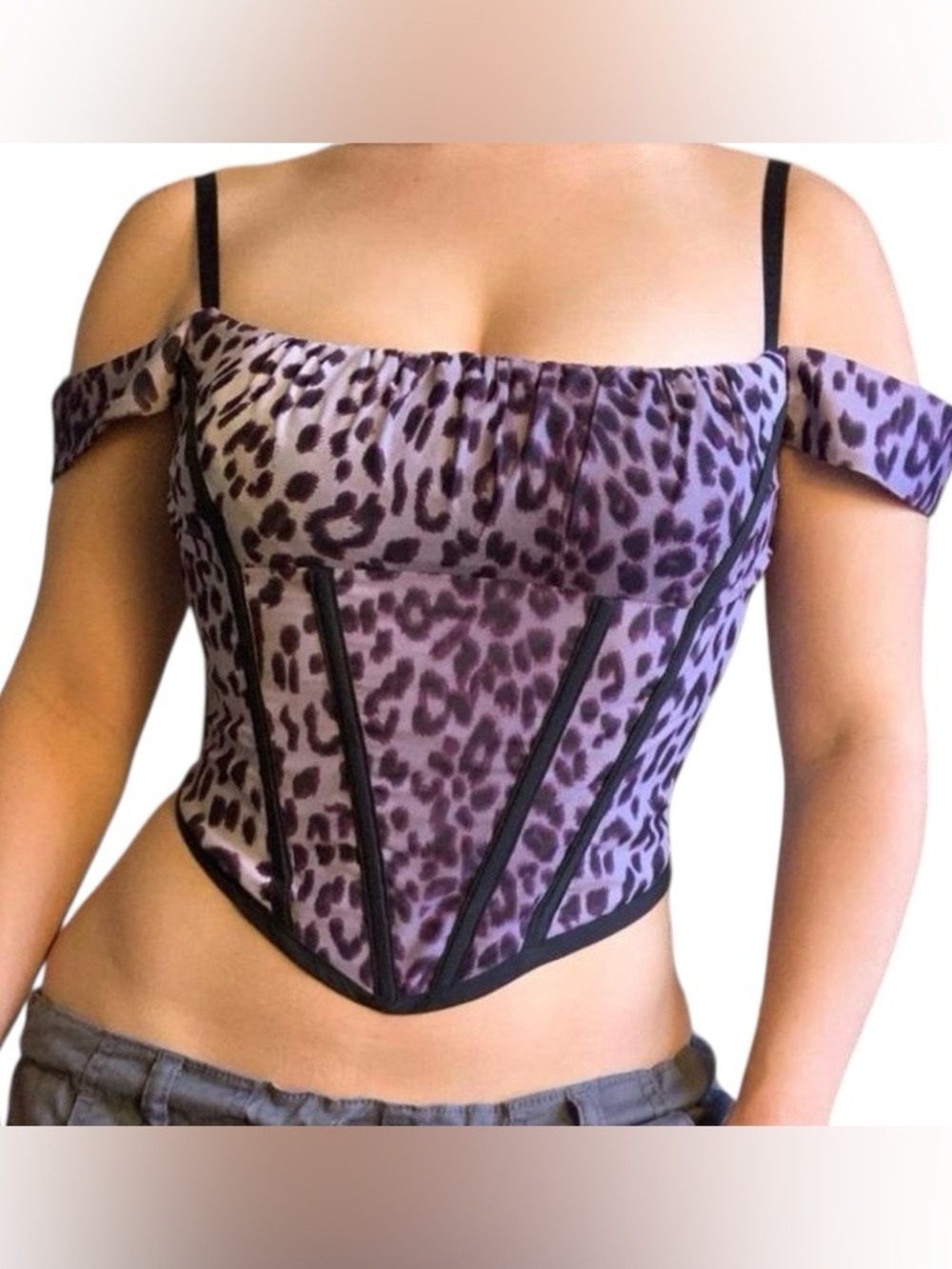 I.AM.GIA Bridget Top Purple Leopard Off-Shoulder Corset via Top